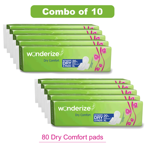 Wonderize Dry Comfort XL size Sanitary Napkins - Combo Pack of 10 (80 pads)