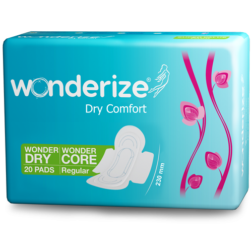 Wonderize Dry Comfort Sanitary Napkins for Women, 20 Pads Size Regular 230mm, Super Saver Pack