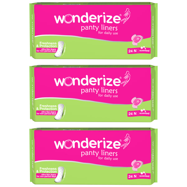 Wonderize Panty Liners For Women - 72 liners (Combo of 3) -Ultra thin for daily use- Super soft cotton cover- Odour control system