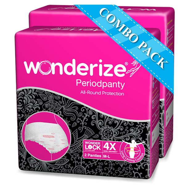 Wonderize Period Panty For Sanitary Protection- Size - M/L (4 Count) - Super Absorbent, Heavy Flow Disposable Overnight Panties