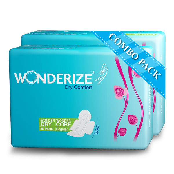 Wonderize Dry Comfort Sanitary Napkins for Women, 40 Pads (Combo of 2) Size Regular 230mm, Super Saver Pack