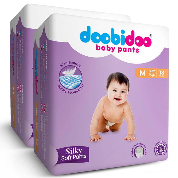 Doobidoo Baby Diaper Pants for 1 to 2 year baby | Medium Size (M) | 7-12 Kg - Pack of 18