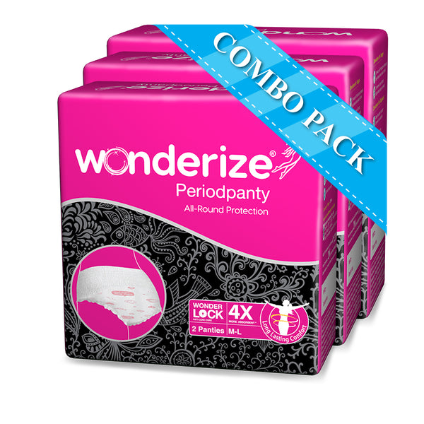 Wonderize Period Panty For Sanitary Protection- Size - M/L (6 Count) - Super Absorbent, Heavy Flow Disposable Overnight Panties