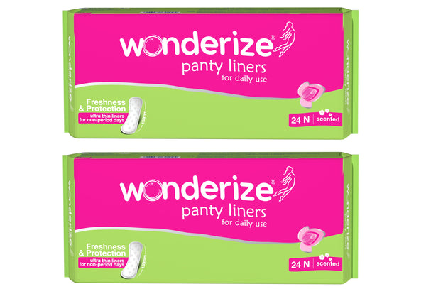 Wonderize Panty Liners For Women - 48 liners (Combo of 2) -Ultra thin for daily use- Super soft cotton cover- Odour control system