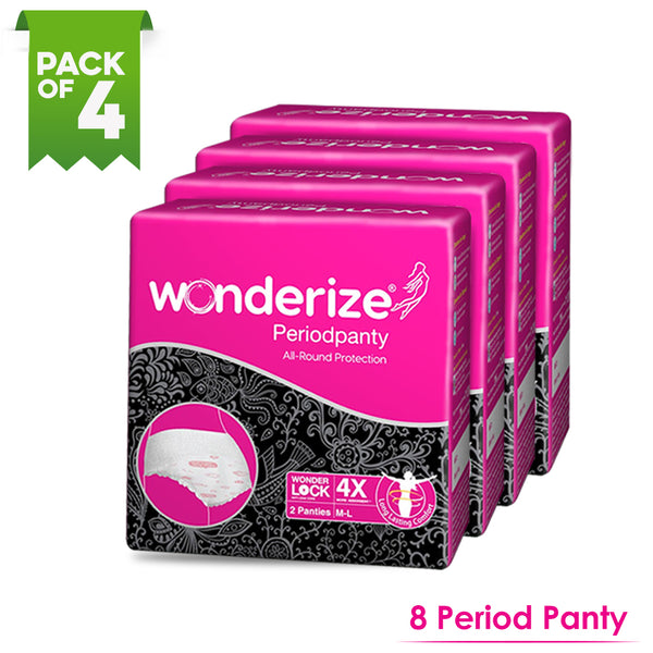 Wonderize Period Panty For Sanitary Protection- Size - M/L (8 Count) - Super Absorbent, Heavy Flow Disposable Overnight Panties