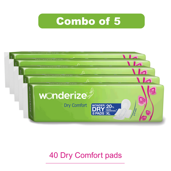 Wonderize Dry Comfort XL size pads- Combo Pack of 5 (40 pads)